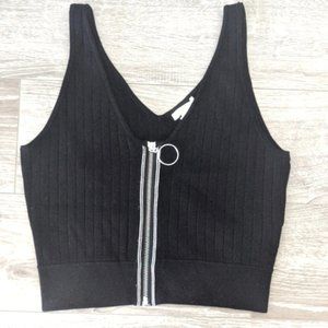 h&m Rib Knit Crop Top with Zipper - Size Small - Black